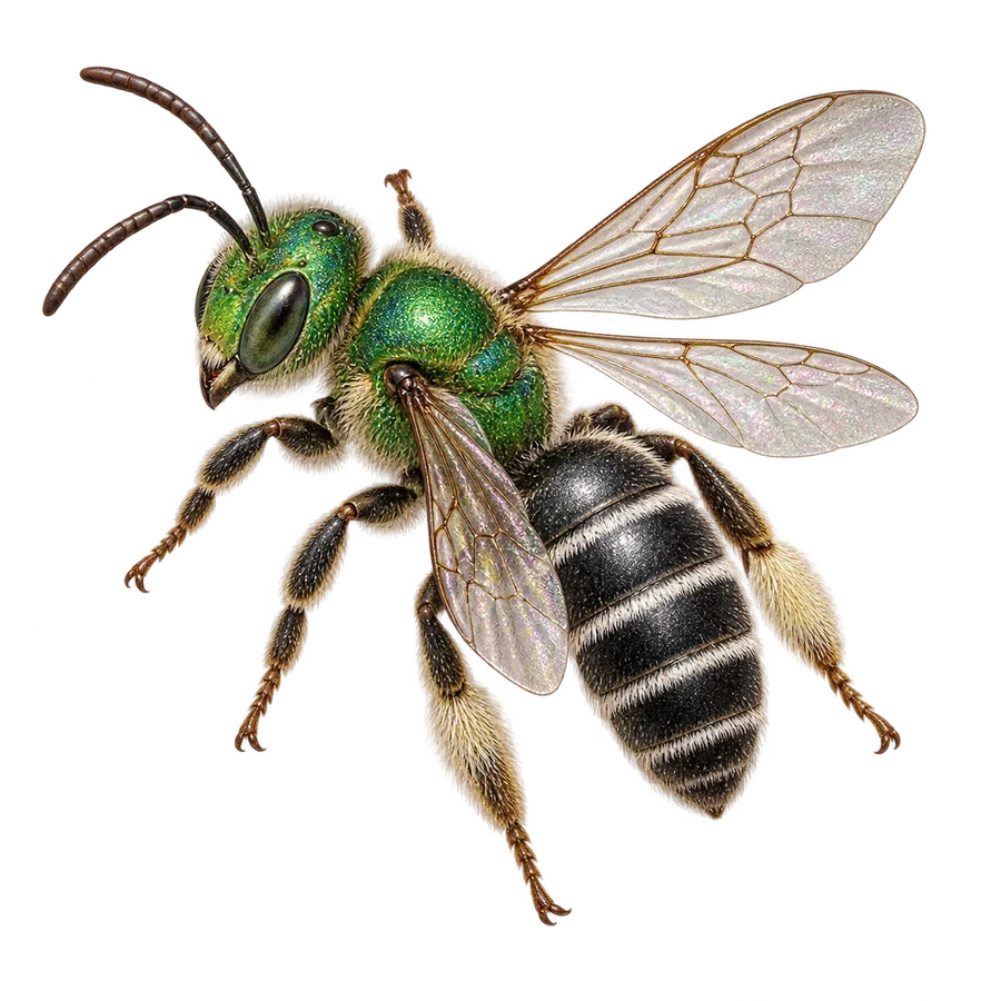 Bicolored striped sweat bee, female illustration
